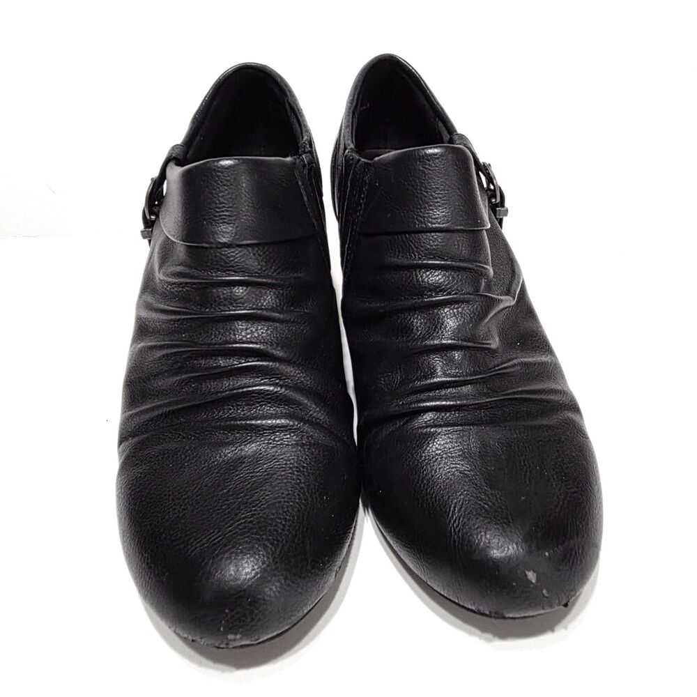 BareTraps Rallie Black Heels Slip On  Shoes Women 8 M Ruched Buckle Comfort Chic